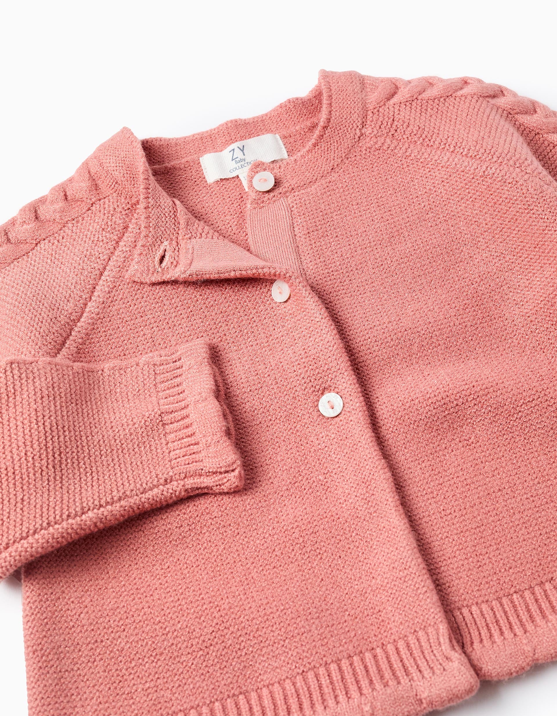 Casaco de malha com detalhes entrançados para bebé menina, rosa