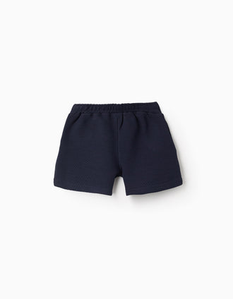 Pantalón Corto con Textura para Niña, Azul Oscuro