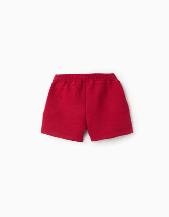 Pantalón Corto con Textura para Niña, Rojo