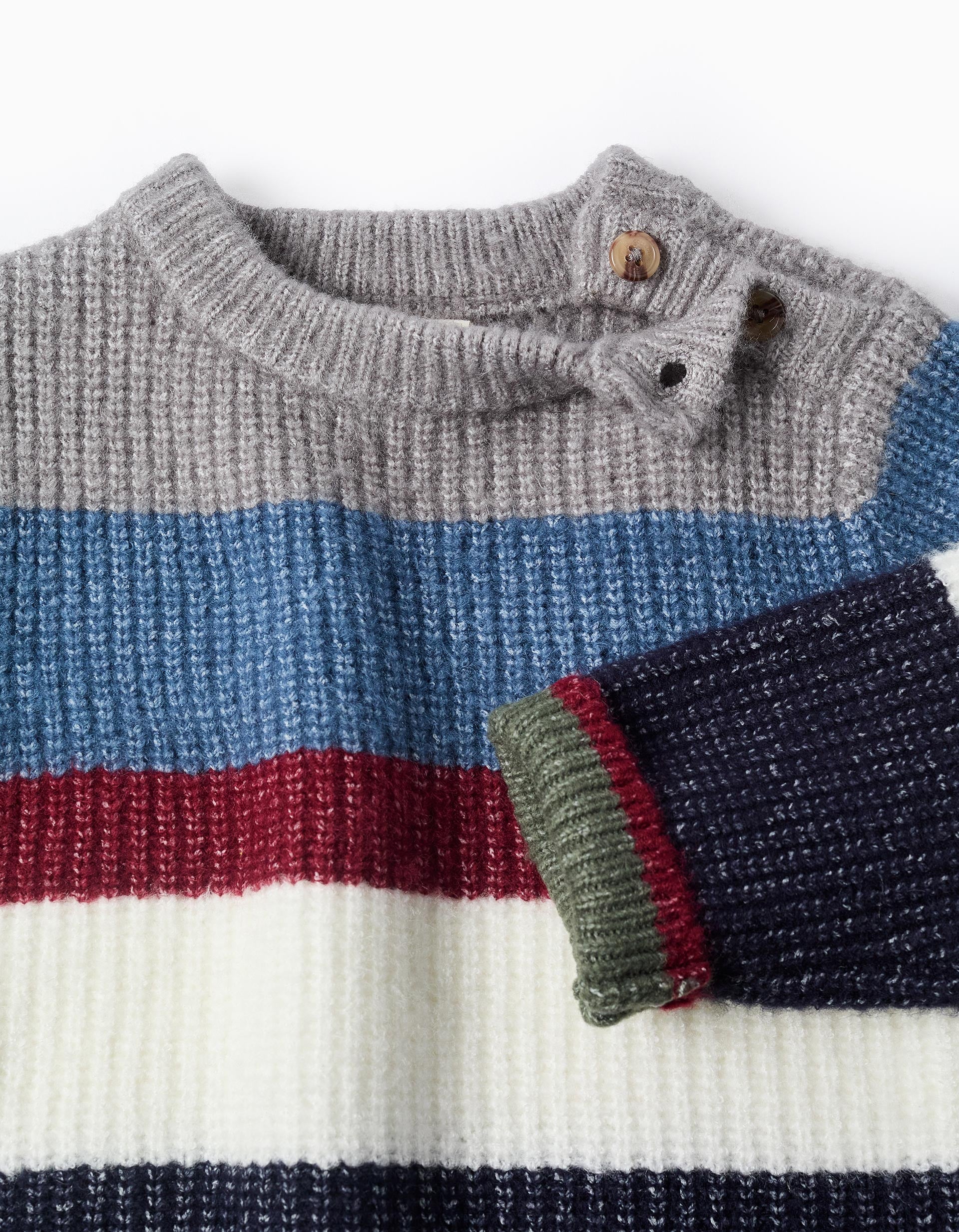 Striped Knitted Jumper with Buttons for Baby Boys, Multicolour