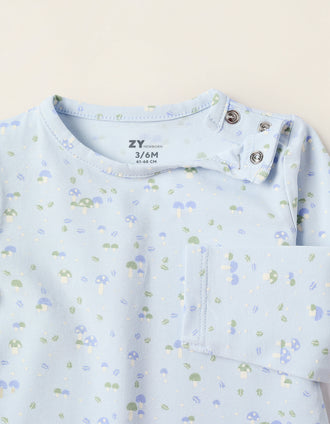 Mushroom Print Bodysuit for Newborns, Blue