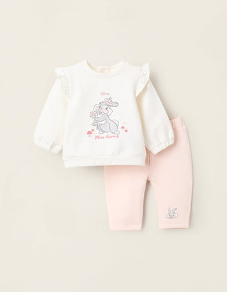 Brushed Sweatshirt + Trousers for Newborns 'Miss Bunny', White/Pink