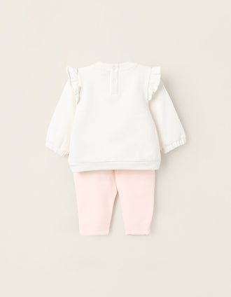 Brushed Sweatshirt + Trousers for Newborns 'Miss Bunny', White/Pink