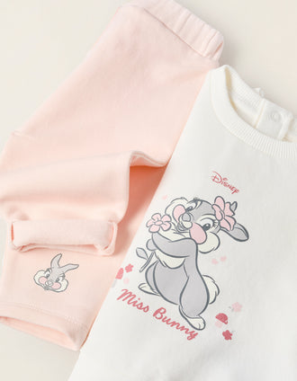 Brushed Sweatshirt + Trousers for Newborns 'Miss Bunny', White/Pink