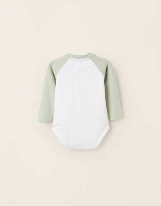 Raglan Sleeve Bodysuit for Newborns 'Nut', White/Green