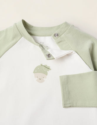 Raglan Sleeve Bodysuit for Newborns 'Nut', White/Green