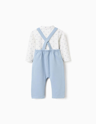 Polo-Bodysuit + Dungarees for Newborn Boys, White/Light Blue