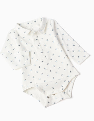 Polo-Bodysuit + Dungarees for Newborn Boys, White/Light Blue