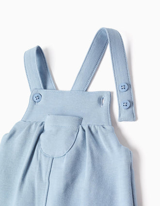 Polo-Bodysuit + Dungarees for Newborn Boys, White/Light Blue