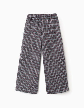 Pantalón con estampado pata de gallo para niña, multicolor