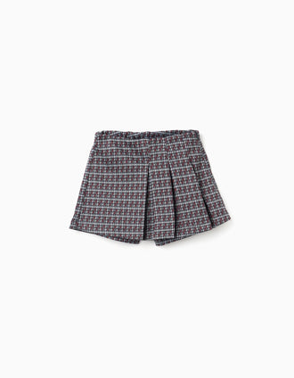 Falda-pantalón pata de gallo con pliegues para niña, multicolor