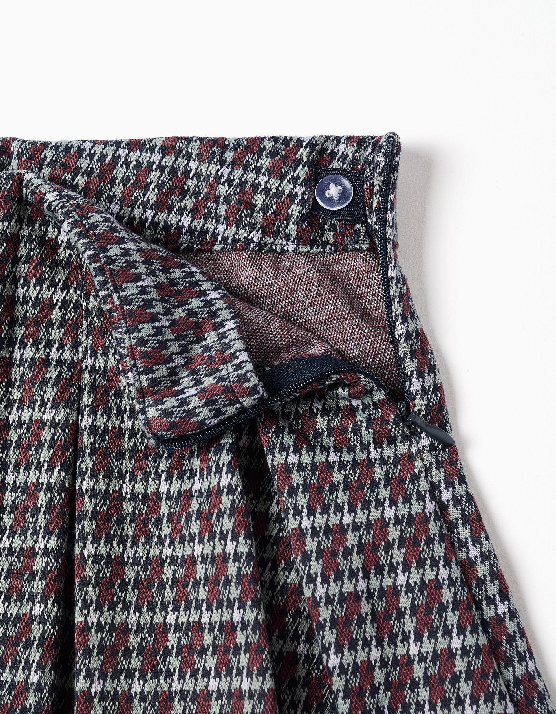 Pleated skort with houndstooth check for girls, multicolour
