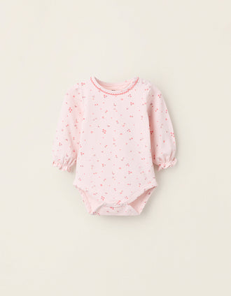 Bodysuit with Flower and Mushroom Pattern for Newborn Girls, Pink