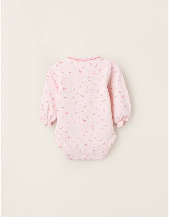 Bodysuit with Flower and Mushroom Pattern for Newborn Girls, Pink