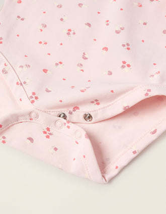 Bodysuit with Flower and Mushroom Pattern for Newborn Girls, Pink