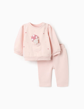 Sweat + Calças para Recém-Nascida 'Cogumelo', Rosa