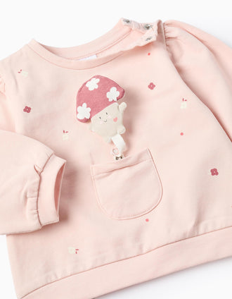 Sweat + Calças para Recém-Nascida 'Cogumelo', Rosa