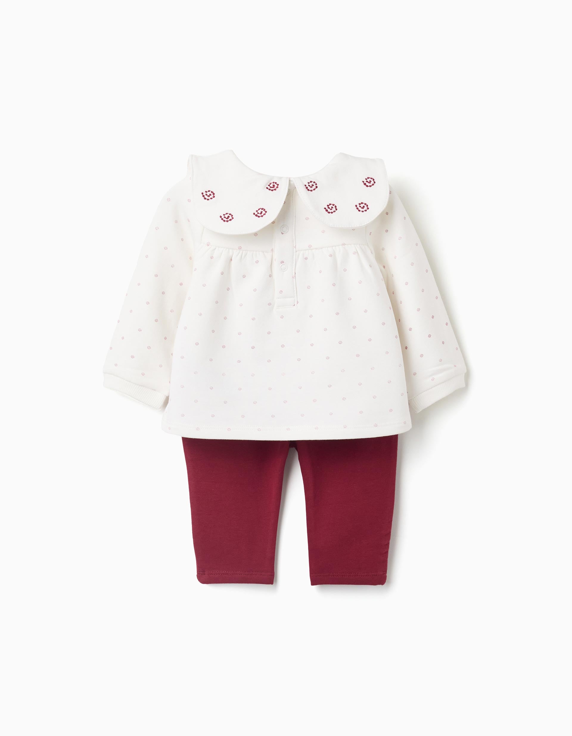 Brushed sweatshirt + trousers for newborn girls, white/burgundy