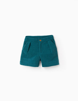 Shorts de punto trenzado con pliegues delanteros para niña, azul