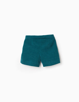 Shorts de punto trenzado con pliegues delanteros para niña, azul