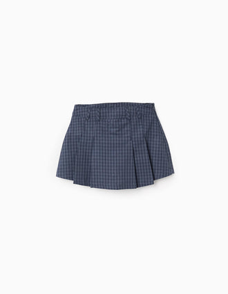 Falda-Pantalón Vichy con Pliegues para Niña, Azul Oscuro