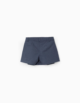 Falda-Pantalón Vichy con Pliegues para Niña, Azul Oscuro