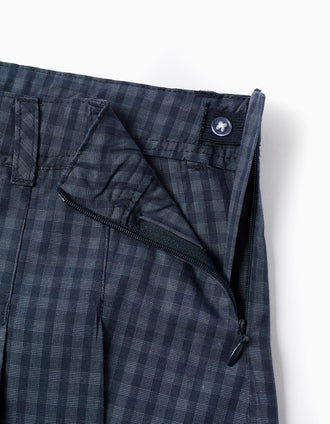 Falda-Pantalón Vichy con Pliegues para Niña, Azul Oscuro