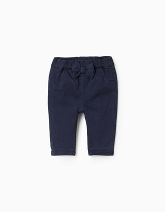 Pantalon en Sergé avec Nœud pour Nouveau-Née, Bleu Foncé