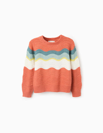 Jersey de Punto con Rayas Onduladas para Niña, Naranja
