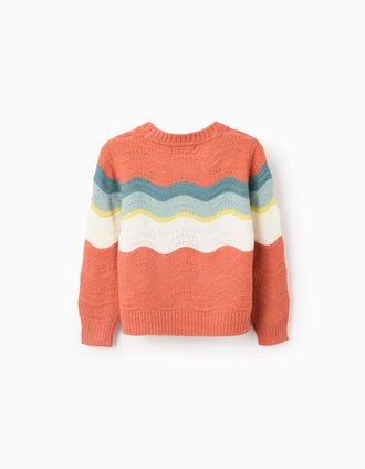 Jersey de Punto con Rayas Onduladas para Niña, Naranja