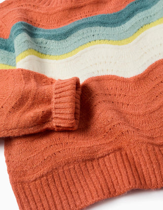 Jersey de Punto con Rayas Onduladas para Niña, Naranja