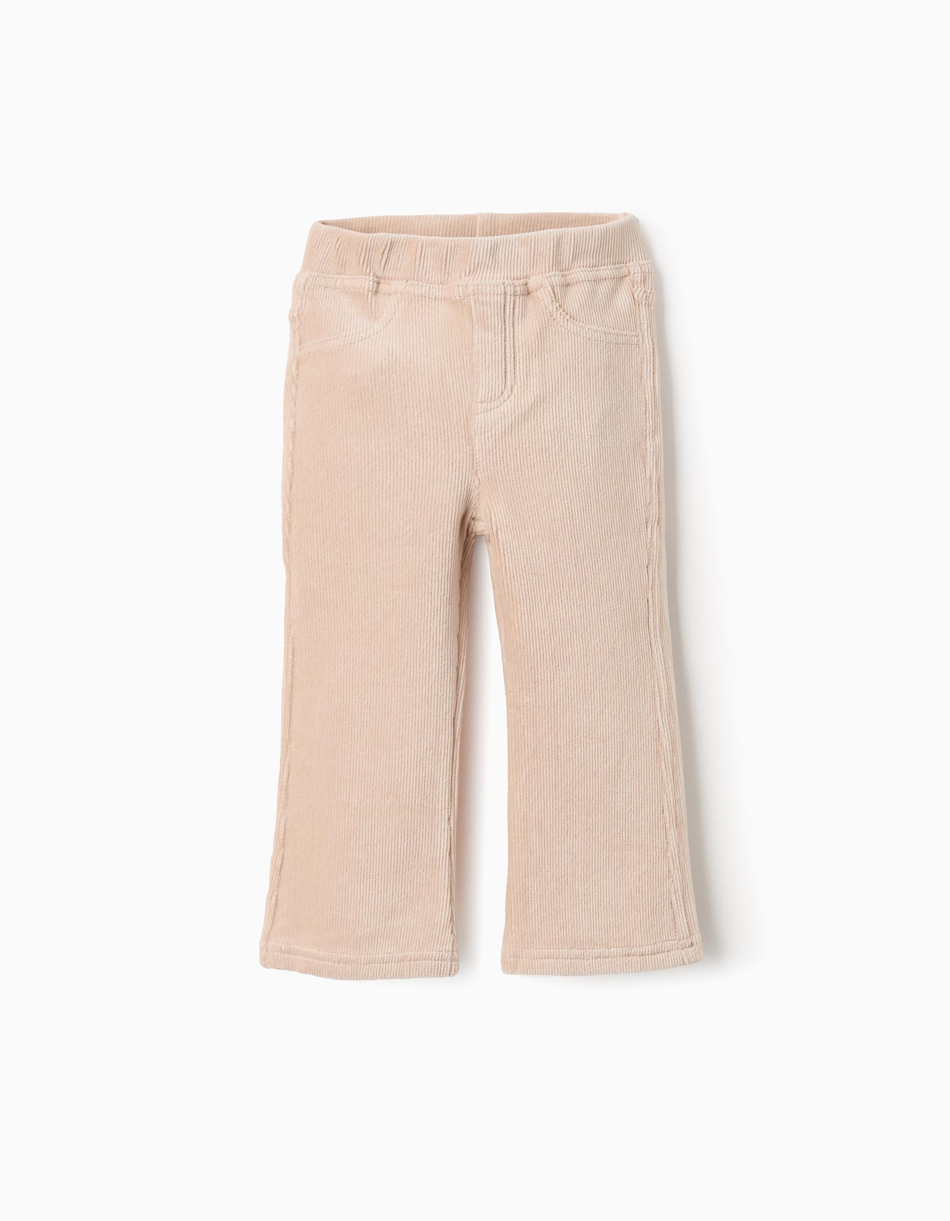 Flared corduroy leggings for baby girls, beige