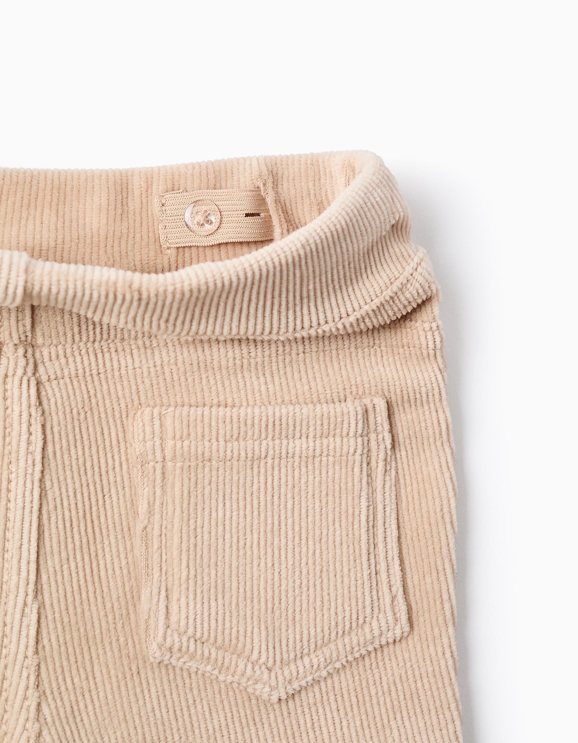 Flared corduroy leggings for baby girls, beige
