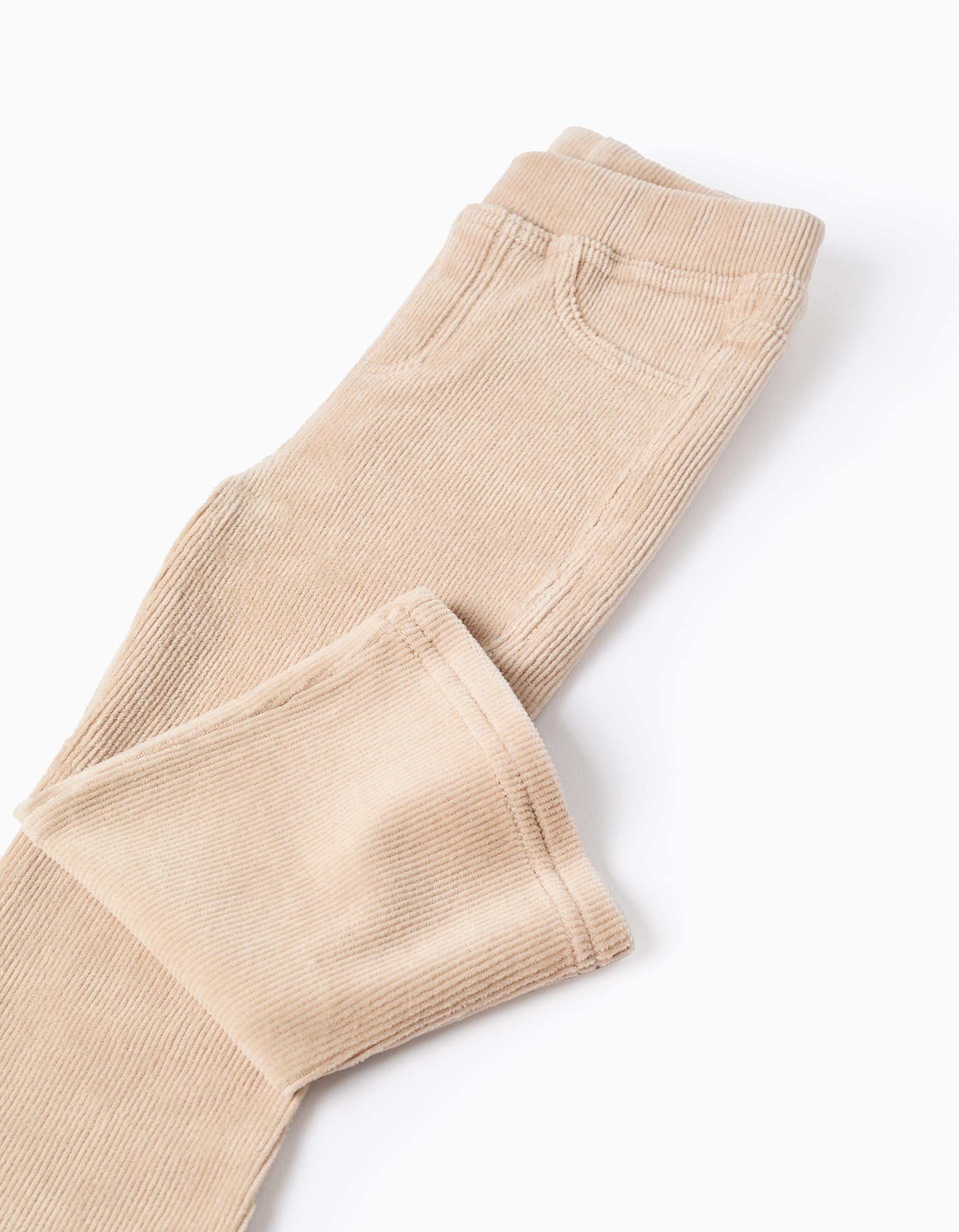 Flared corduroy leggings for baby girls, beige