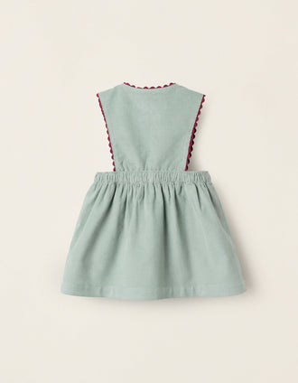 Corduroy Pinafore Dress for Newborn Girls, Green/Burgundy
