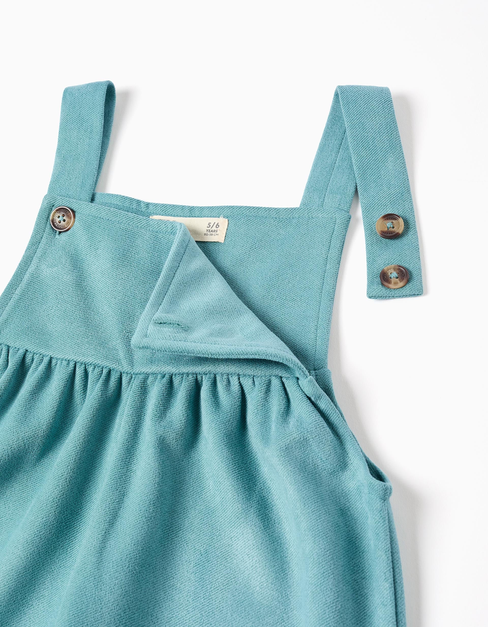 Jardineiras de malha interlock com bolsos para menina, azul-claro