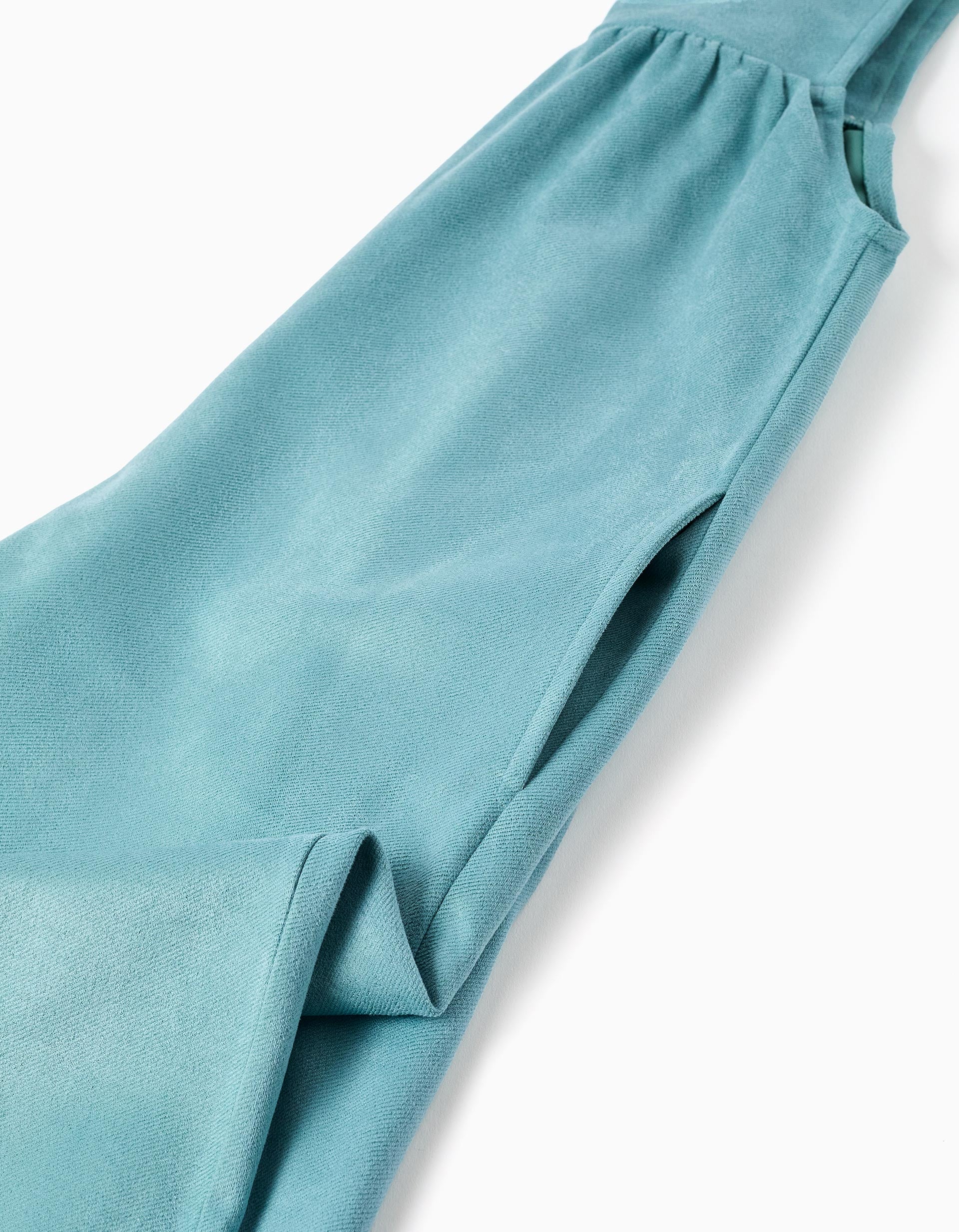 Jardineiras de malha interlock com bolsos para menina, azul-claro