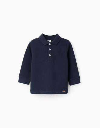 Polo de Manga Larga en Algodón para Bebé Niño, Azul Oscuro