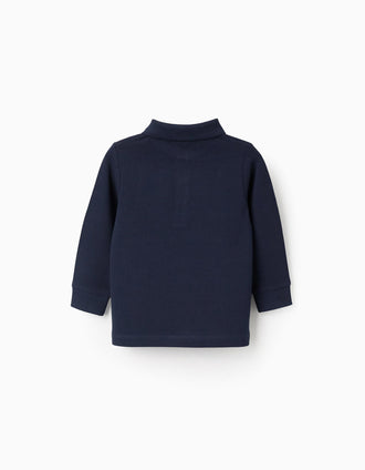 Polo de Manga Larga en Algodón para Bebé Niño, Azul Oscuro