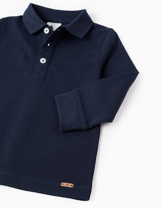 Polo de Manga Larga en Algodón para Bebé Niño, Azul Oscuro