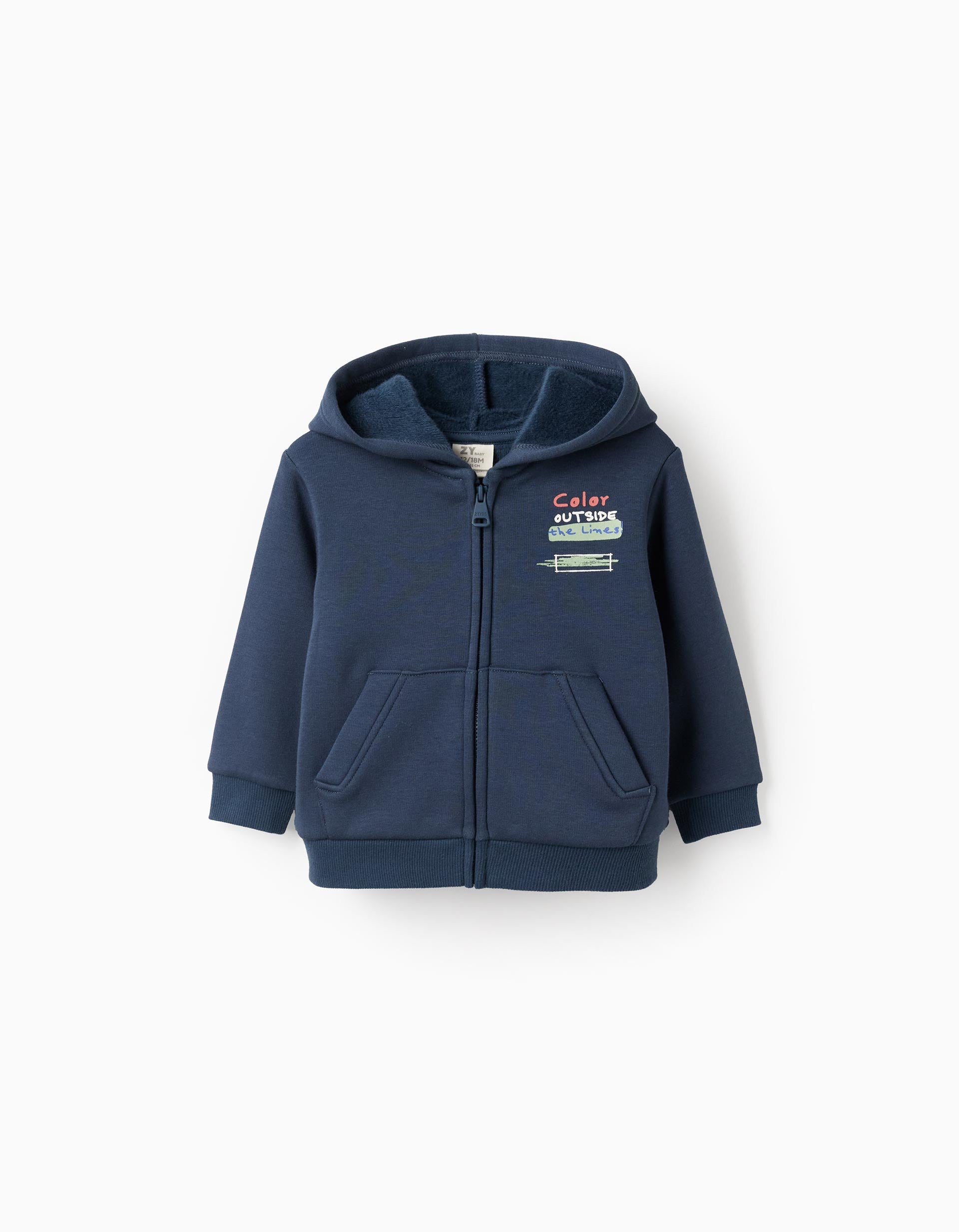 Casaco cardado com capuz e estampado para bebé menino, azul-escuro