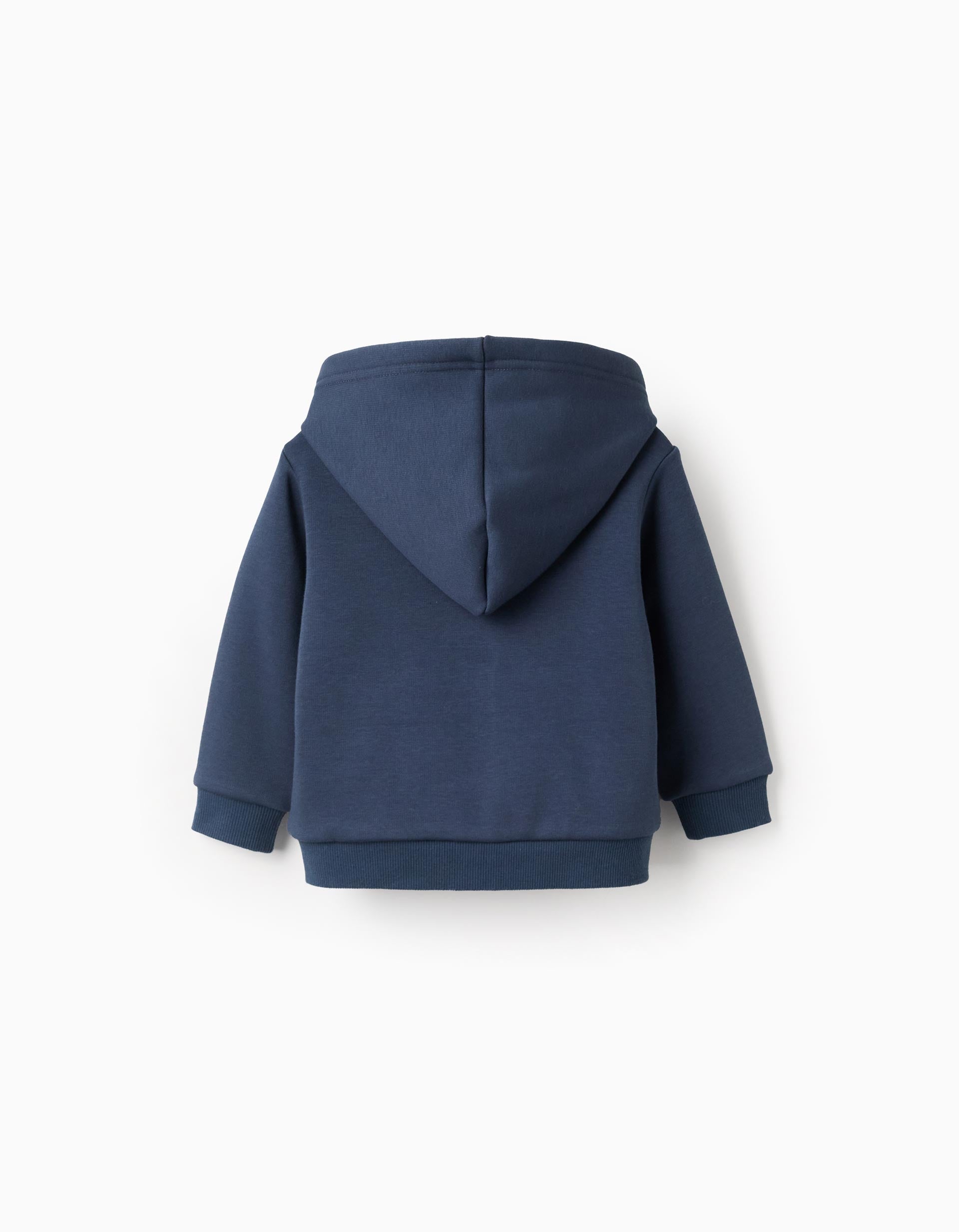 Casaco cardado com capuz e estampado para bebé menino, azul-escuro