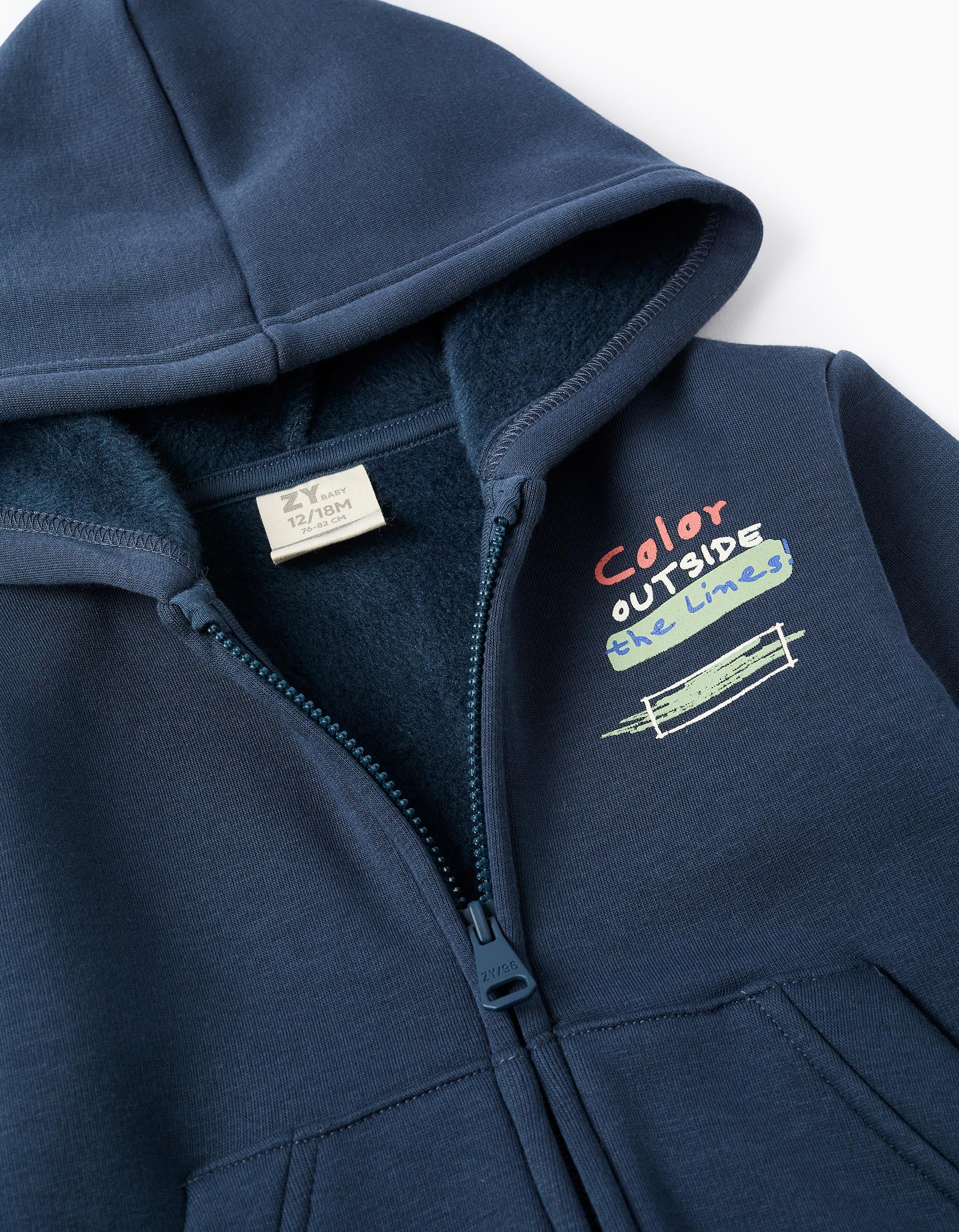 Casaco cardado com capuz e estampado para bebé menino, azul-escuro