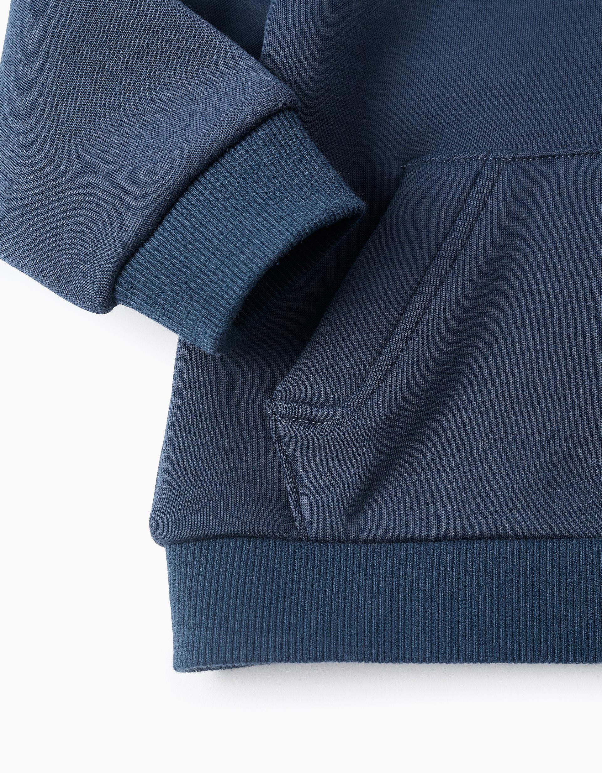 Casaco cardado com capuz e estampado para bebé menino, azul-escuro