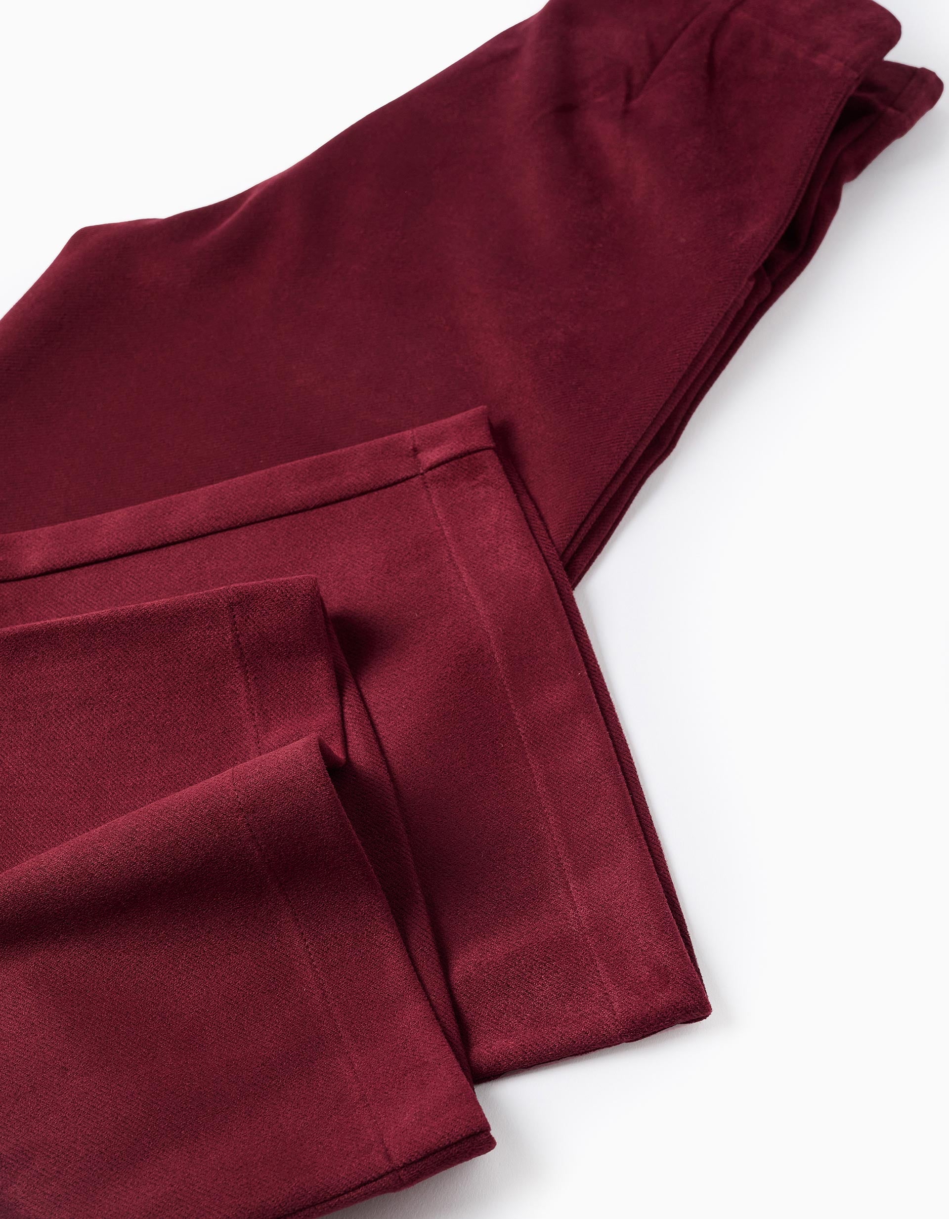 Calças de camurcina wide leg para menina, bordô