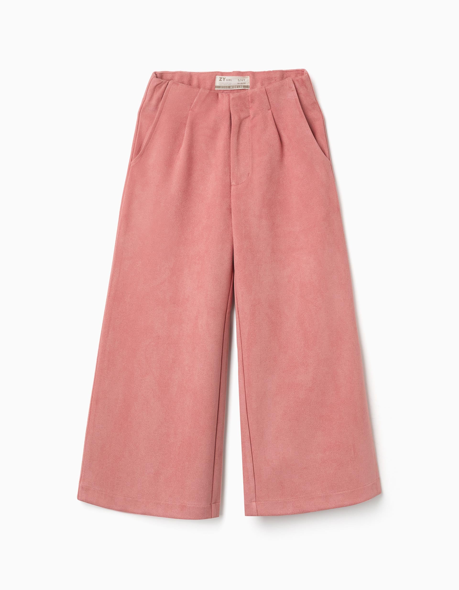 Calças de camurcina wide leg para menina, rosa