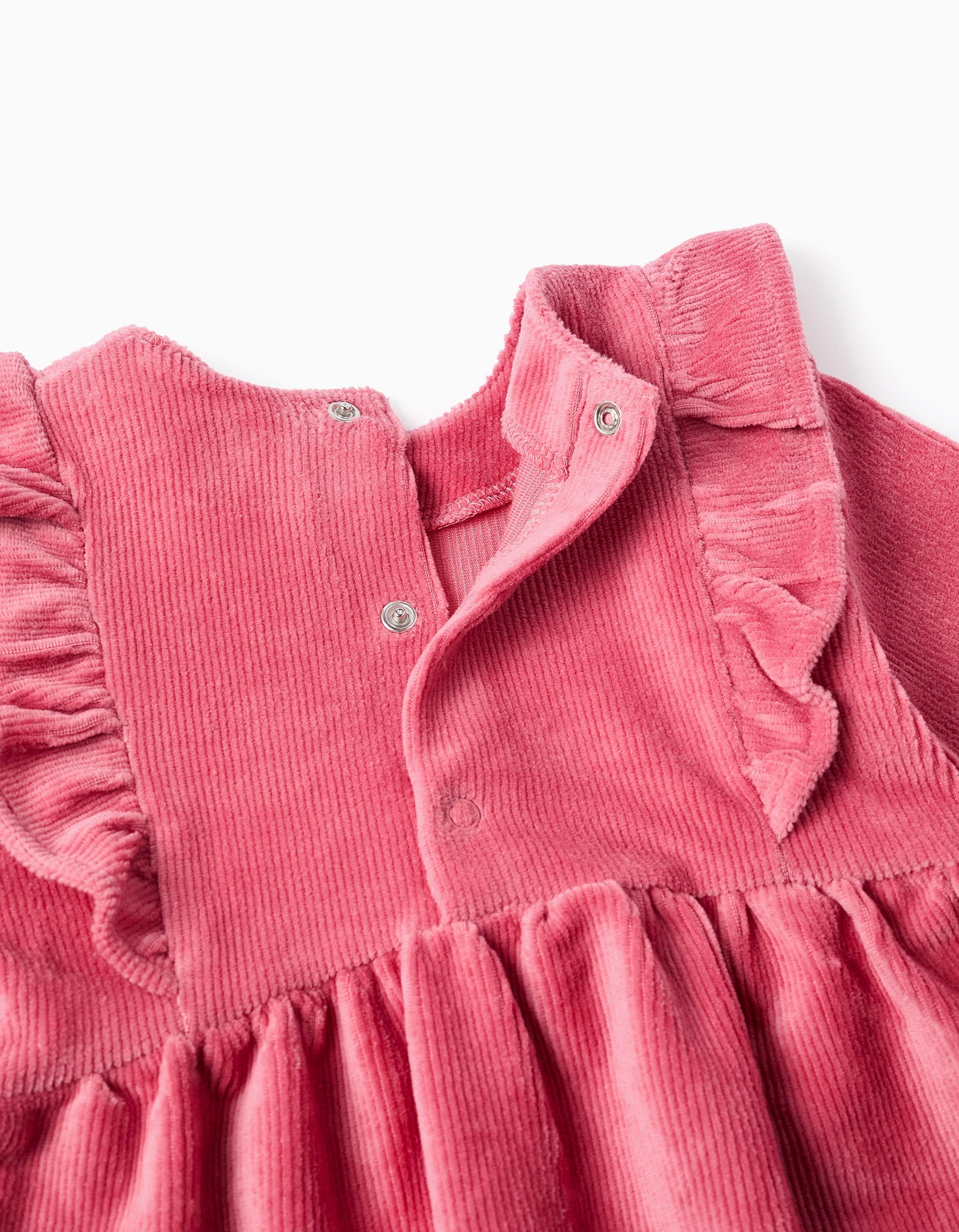 Corduroy long sleeve dress + elastic headband for baby girls, pink