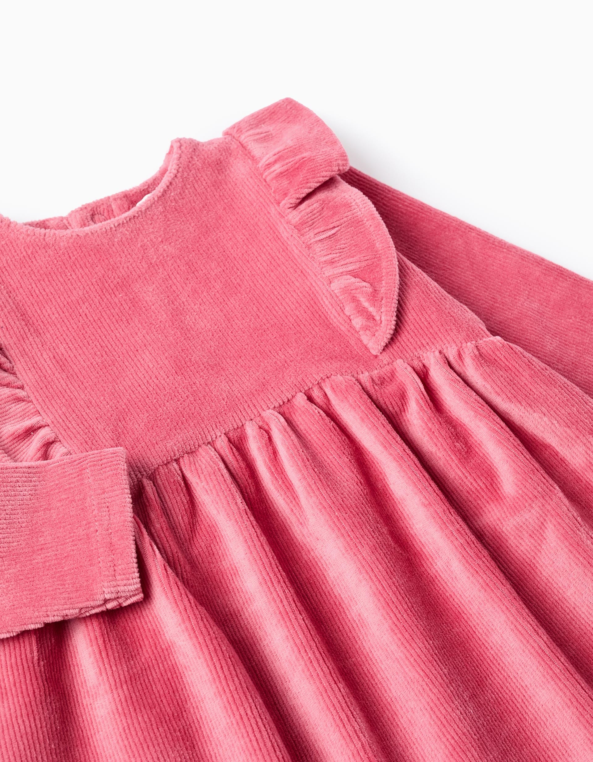 Corduroy long sleeve dress + elastic headband for baby girls, pink