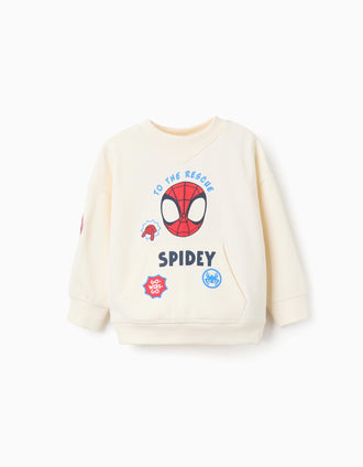 Sweat Cardada com Bolsos Canguru para Bebé Menino 'Spidey', Bege