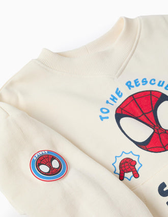 Sweat Cardada com Bolsos Canguru para Bebé Menino 'Spidey', Bege